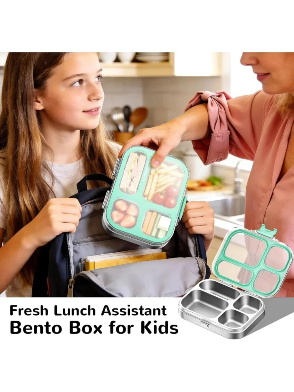 Eco-Friendly Stainless Steel Bento Lunch Box, 800ml, Green - Perfect for Meal